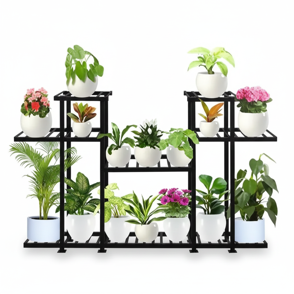 Large 5-Tier Metal Plant Display Rack – Black & White Variants