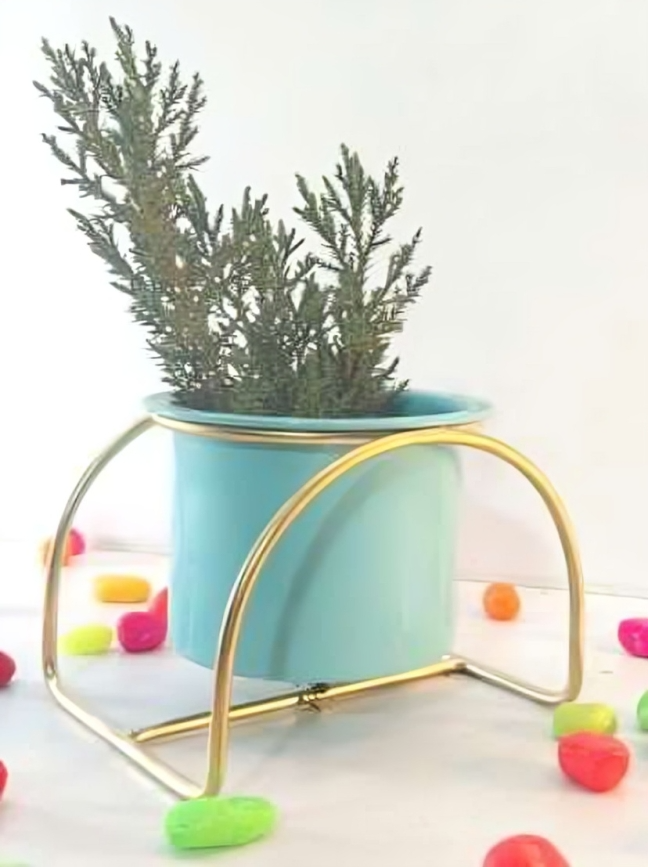 Modern Arch Metal Planter Stand with Pot