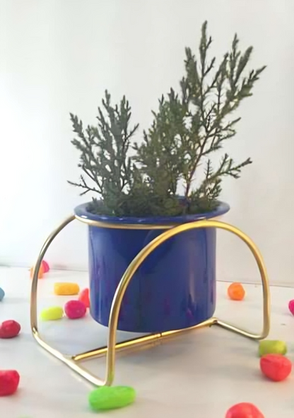 Modern Arch Metal Planter Stand with Pot