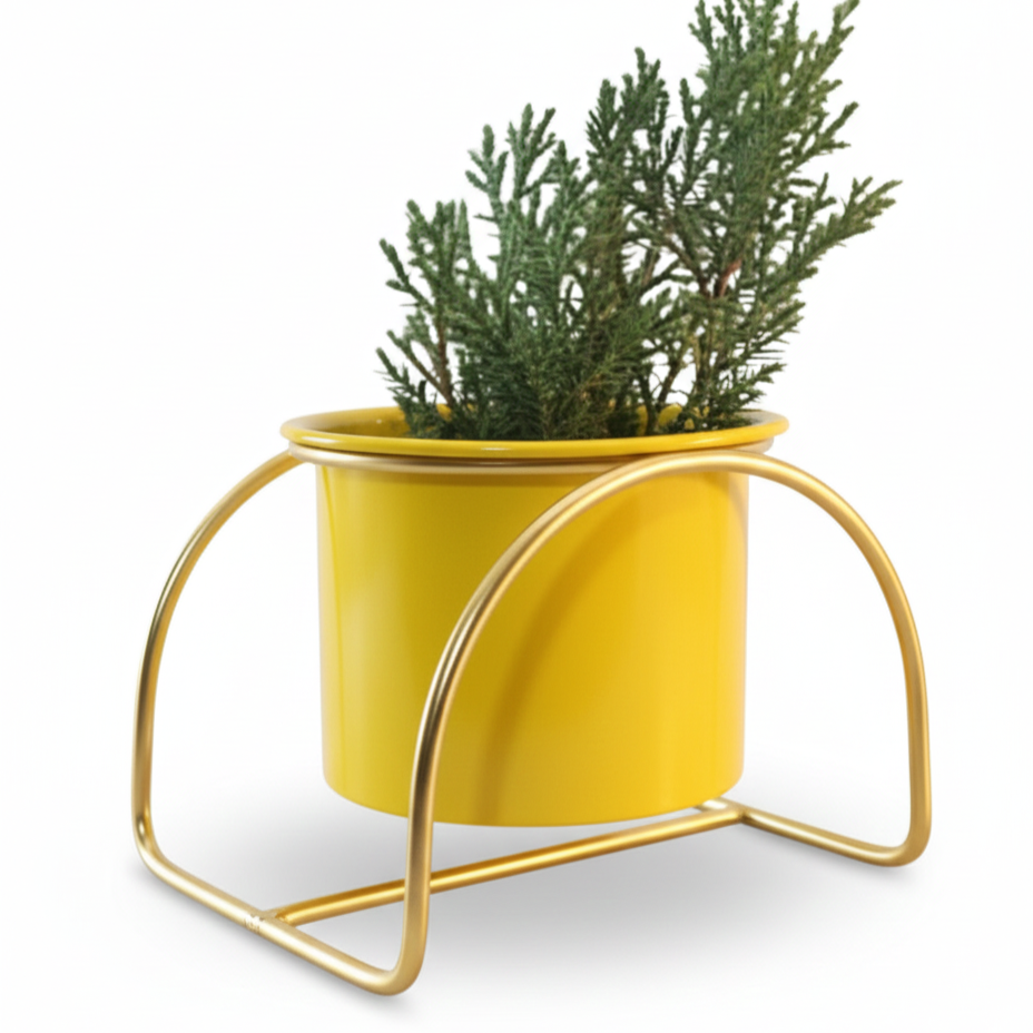 Modern Arch Metal Planter Stand with Pot