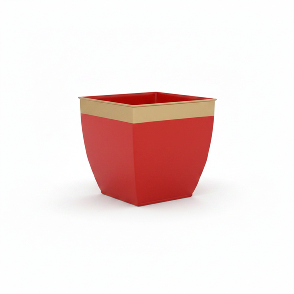 Five colorful planters with a white background