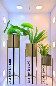 Set of 3 Modern Cylindrical Planters on Metal Stands – 18.11″, 23.23″, 28.35″