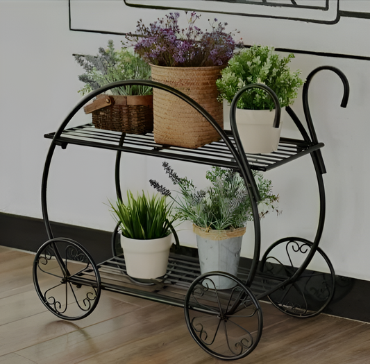 Iron Trolley 2 Tier Planter Stand Vintage Rack