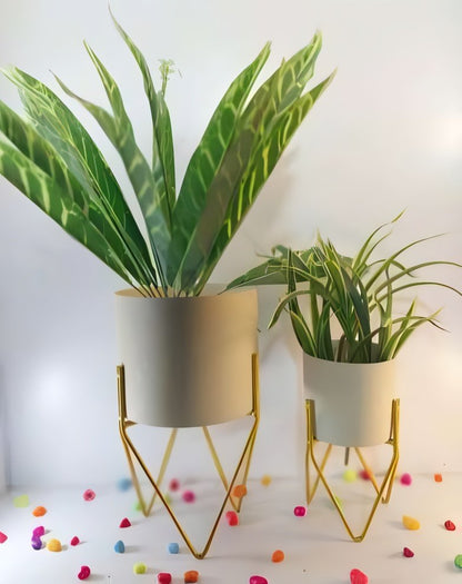 Metal Planter Set with Gold Stand – Set of 2