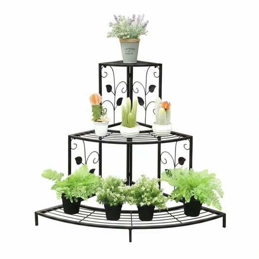 Three Tier Corner Stand – Decorative Black Iron Plant Display