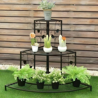Three Tier Corner Stand – Decorative Black Iron Plant Display