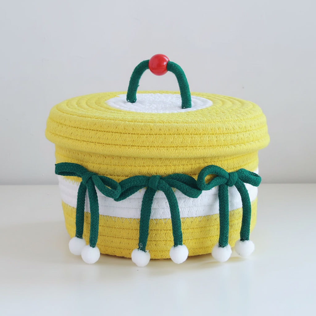 Handwoven Multicolor Cotton Rope Basket with Lid