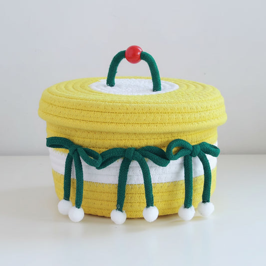 Handwoven Multicolor Cotton Rope Basket with Lid