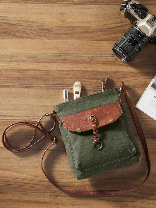 Artaflora – 100% Cotton Canvas Small Messenger Crossbody Vintage Sling Bag with Stylish Design for Women (Forest Green)