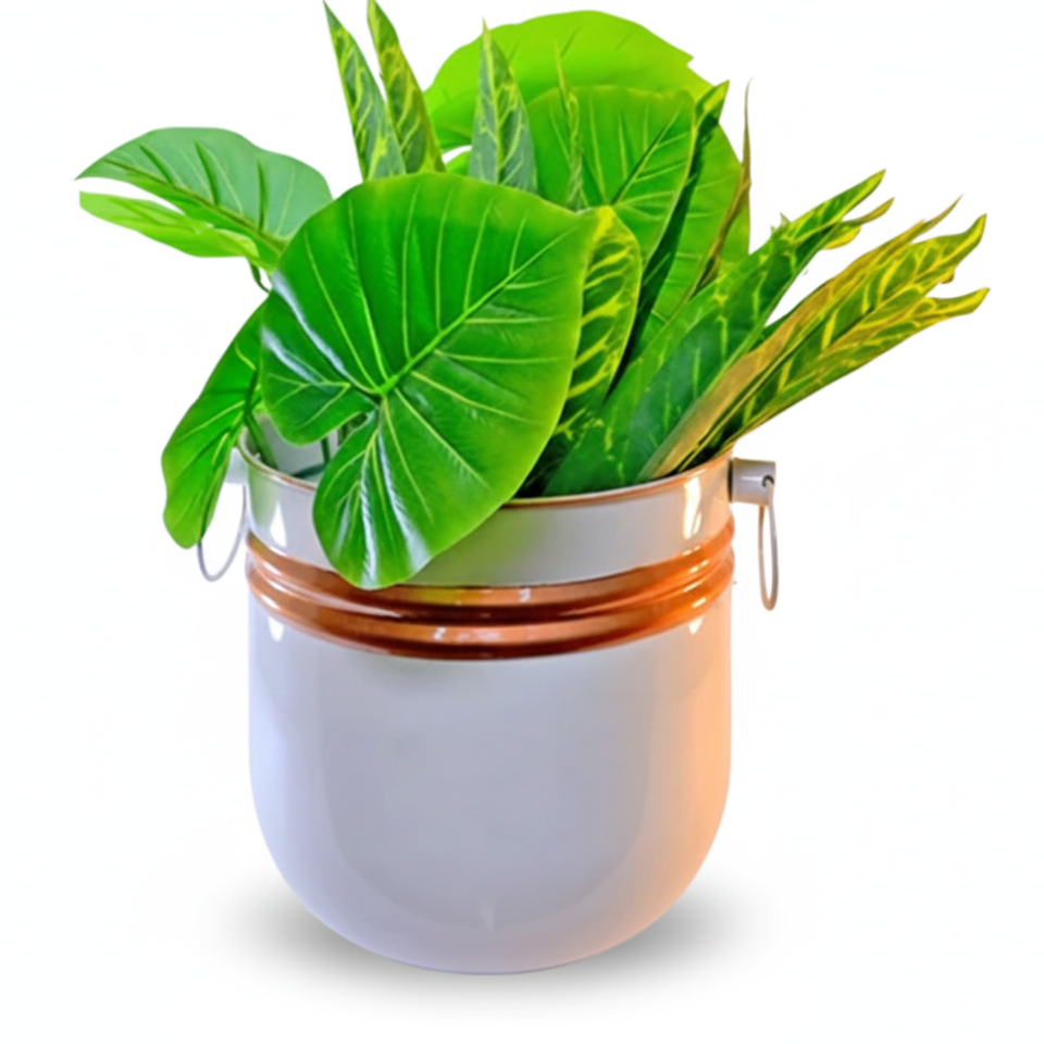 Cylinder Stripe Planter – 9.84″ Modern Home Decor – Decorative Indoor Planter