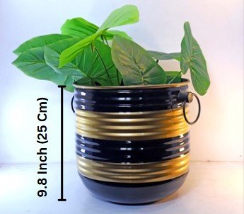 Stylish Round Planter with Stripes – 9.84 Inch – Decorative Indoor Plant Pot