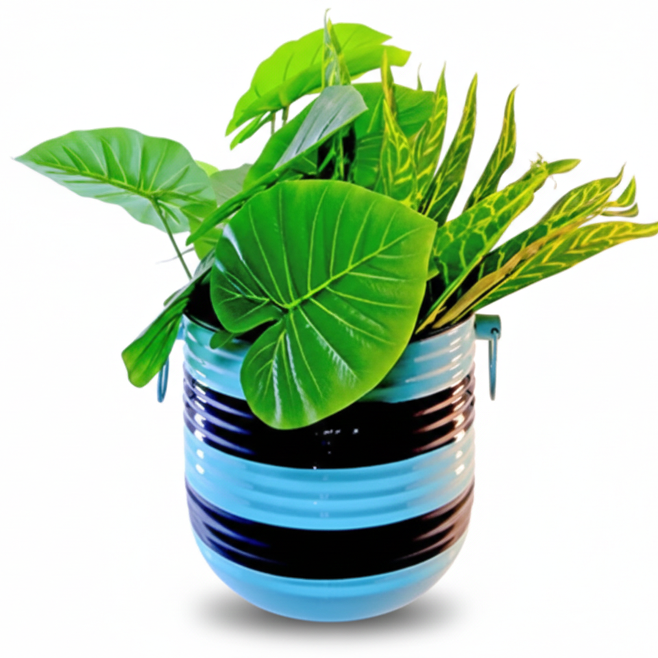 Stylish Round Planter with Stripes 9.84 Inch Pot
