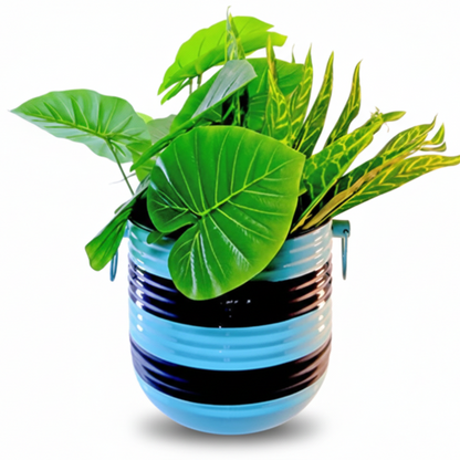 Stylish Round Planter with Stripes 9.84 Inch Pot