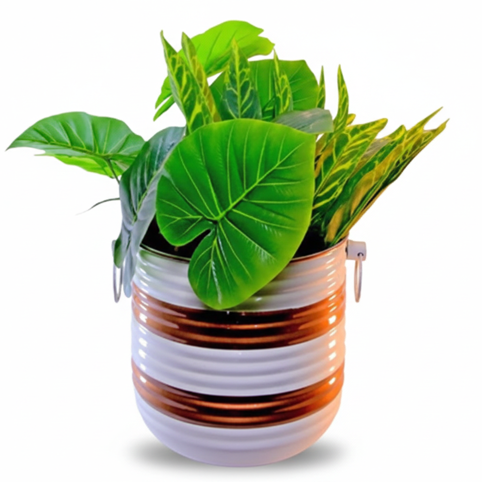 Stylish Round Planter with Stripes 9.84 Inch Pot