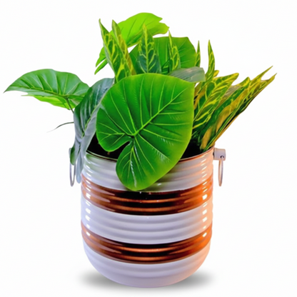 Stylish Round Planter with Stripes 9.84 Inch Pot