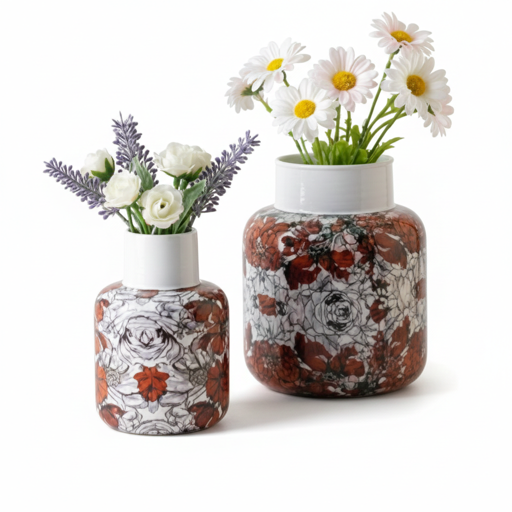 Floral Jar-Shaped Metal Planter Set – Big & Small
