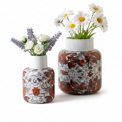 Floral Jar-Shaped Metal Planter Set – Big & Small