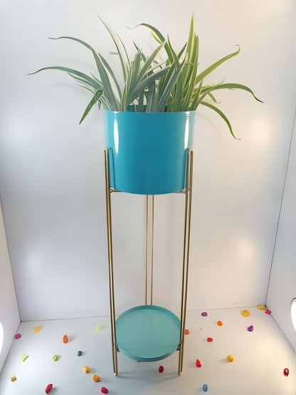 Tall Cylindrical Metal Planter with Elevated Stand