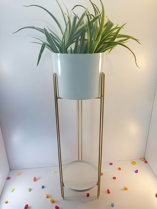 Tall Cylindrical Metal Planter with Elevated Stand