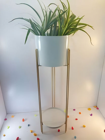 Tall Cylindrical Metal Planter with Elevated Stand