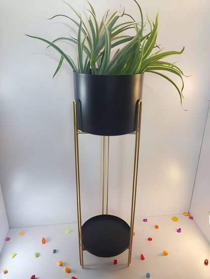 Tall Cylindrical Metal Planter with Elevated Stand