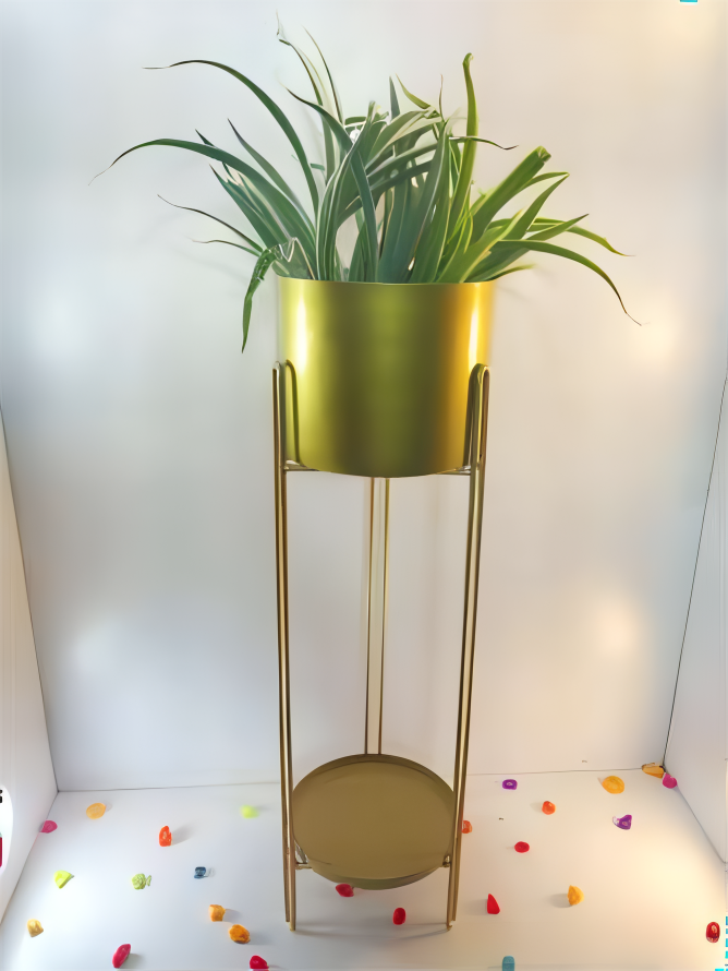 Tall Cylindrical Metal Planter with Elevated Stand
