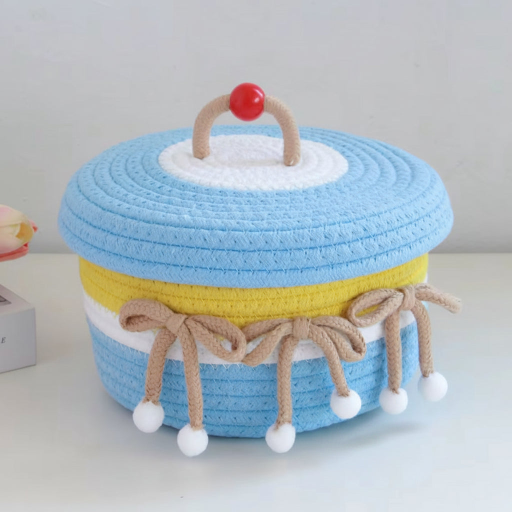 Handwoven Multicolor Cotton Rope Basket with Lid