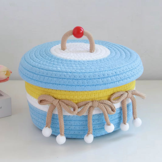 Handwoven Multicolor Cotton Rope Basket with Lid