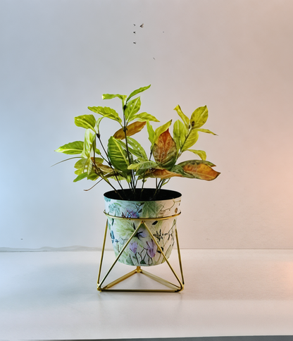 Printed Cone-Shaped Metal Planter with Triangular Stand