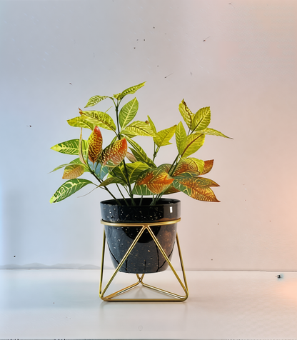 Printed Cone-Shaped Metal Planter with Triangular Stand