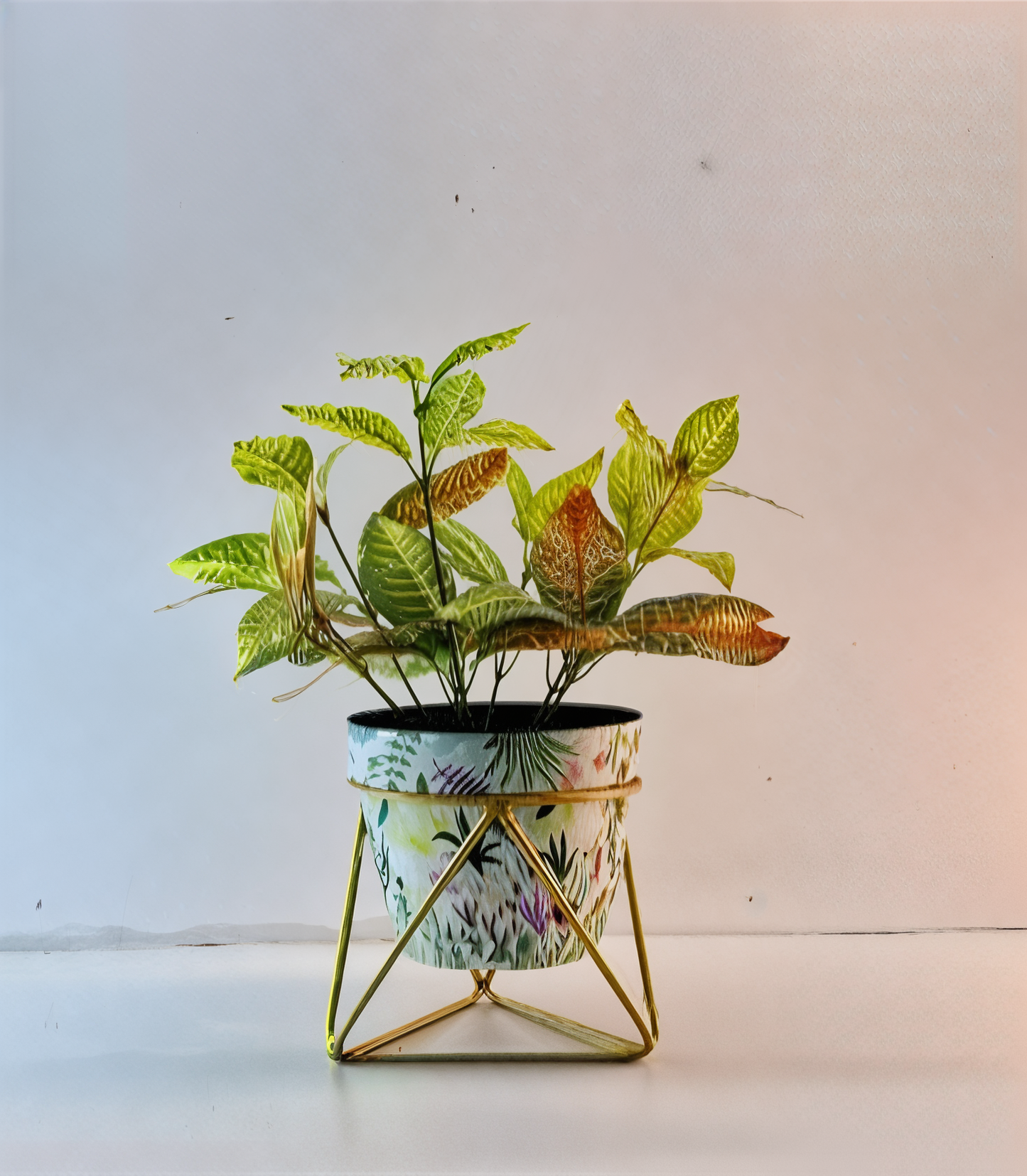 Printed Cone-Shaped Metal Planter with Triangular Stand