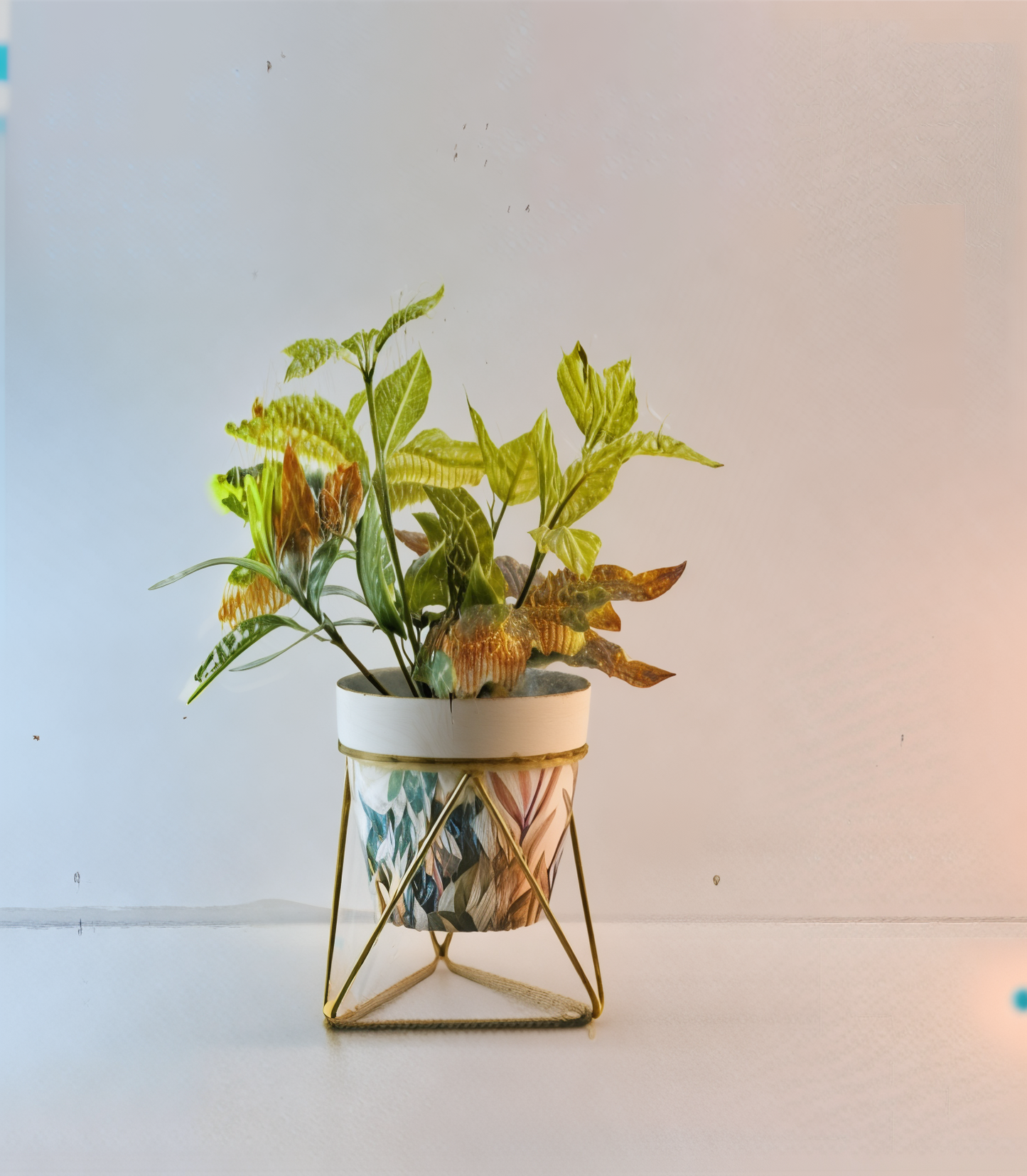 Printed Cone-Shaped Metal Planter with Triangular Stand