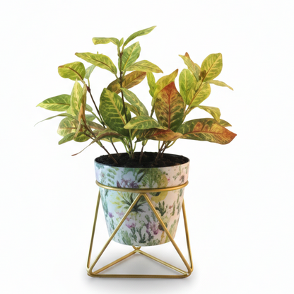 Printed Cone-Shaped Metal Planter with Triangular Stand