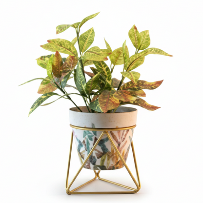 Printed Cone-Shaped Metal Planter with Triangular Stand