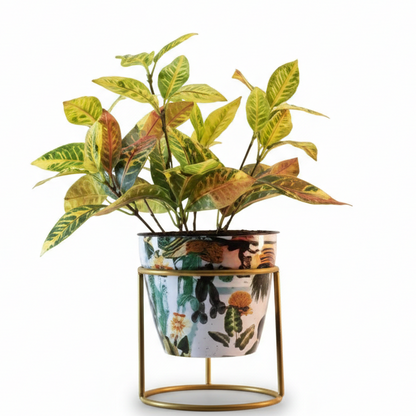 Printed Cone-Shaped Metal Planter with Triangular Stand