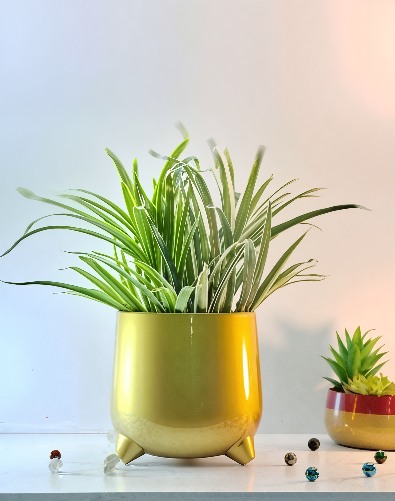 Rounded Metal Planter with Tripod Base