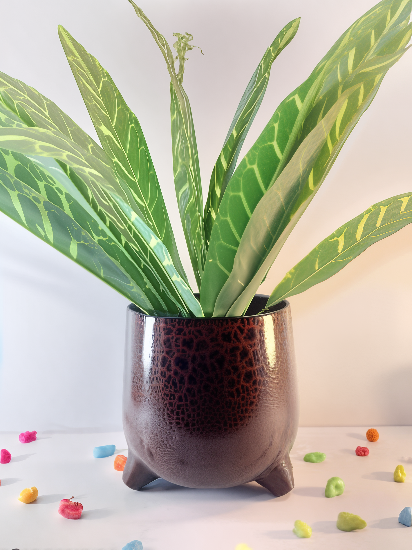 Rounded Metal Planter with Tripod Base