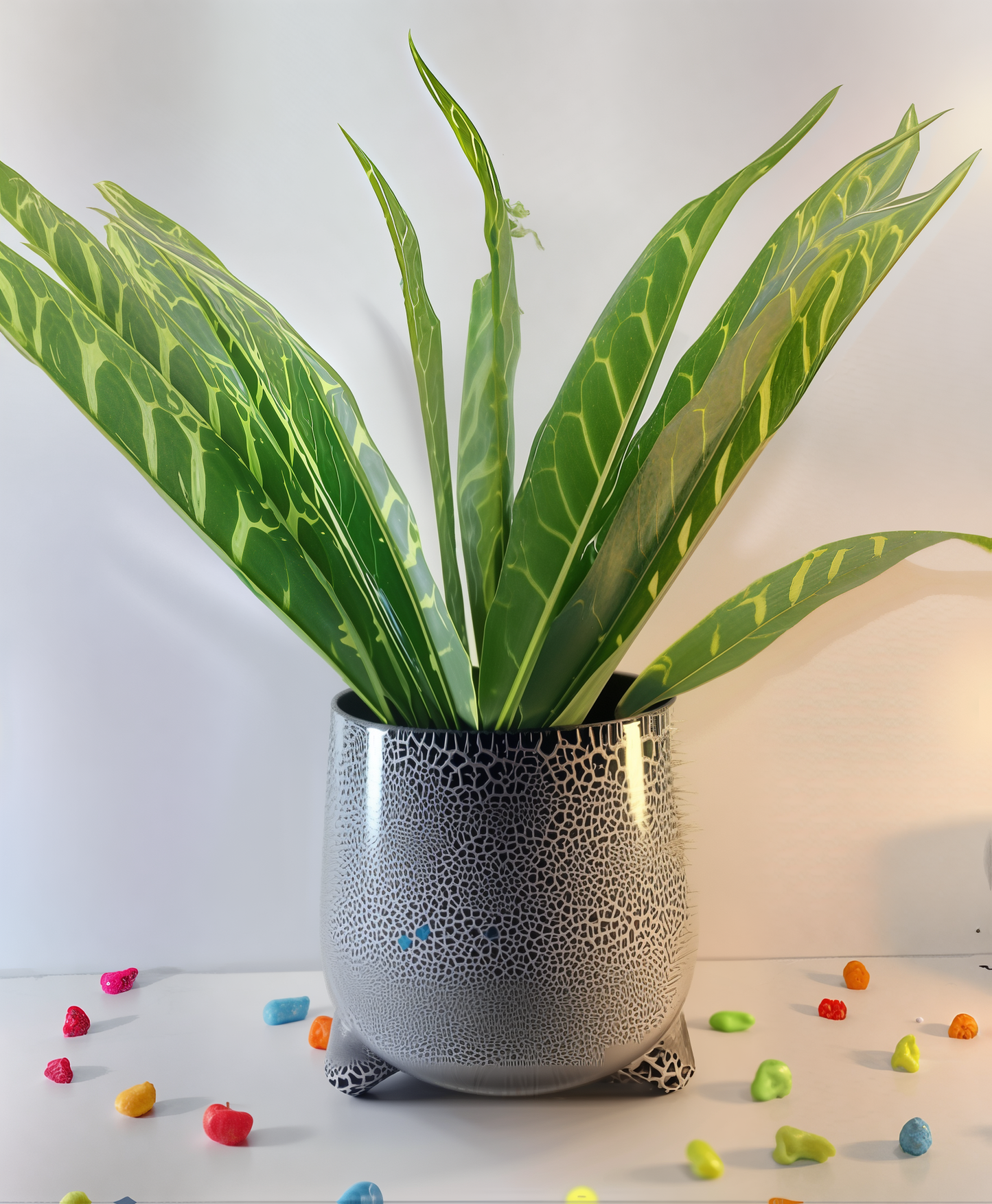 Rounded Metal Planter with Tripod Base