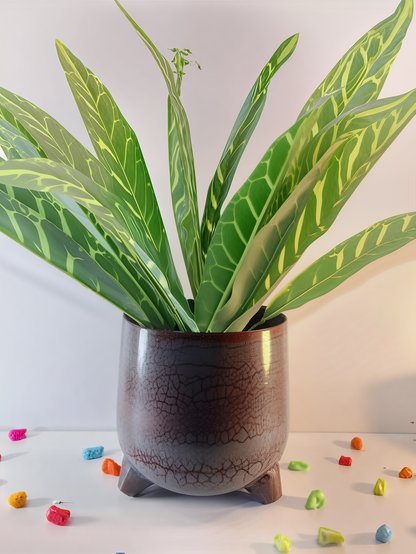 Rounded Metal Planter with Tripod Base