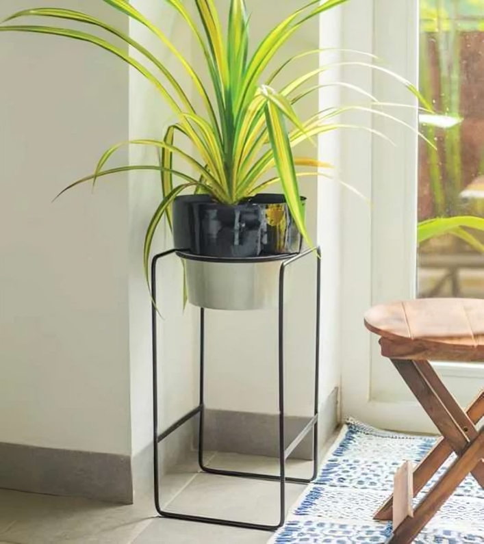 Copper/Silver Finish Metal Planter with Stand