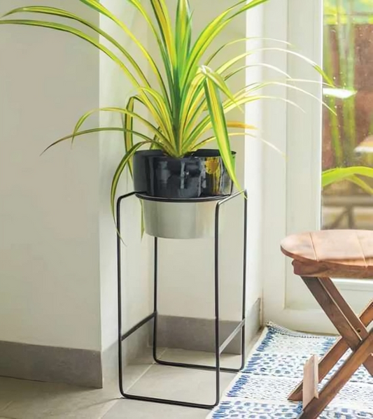 Copper/Silver Finish Metal Planter with Stand