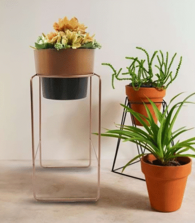 Copper/Silver Finish Metal Planter with Stand
