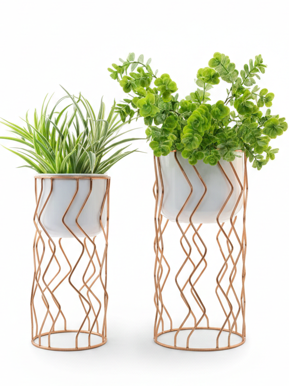 Wavy Metal Planter Set – Set of 2 Modern Decorative Planters