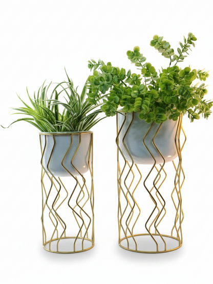 Wavy Metal Planter Set – Set of 2 Modern Decorative Planters
