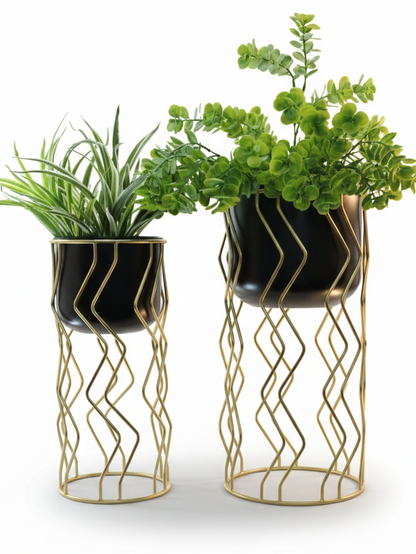 Wavy Metal Planter Set – Set of 2 Modern Decorative Planters