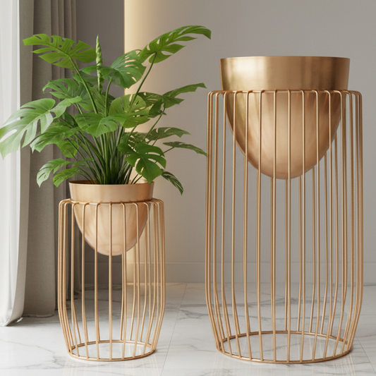 Rose Gold Metal Cage Planters Set of 2