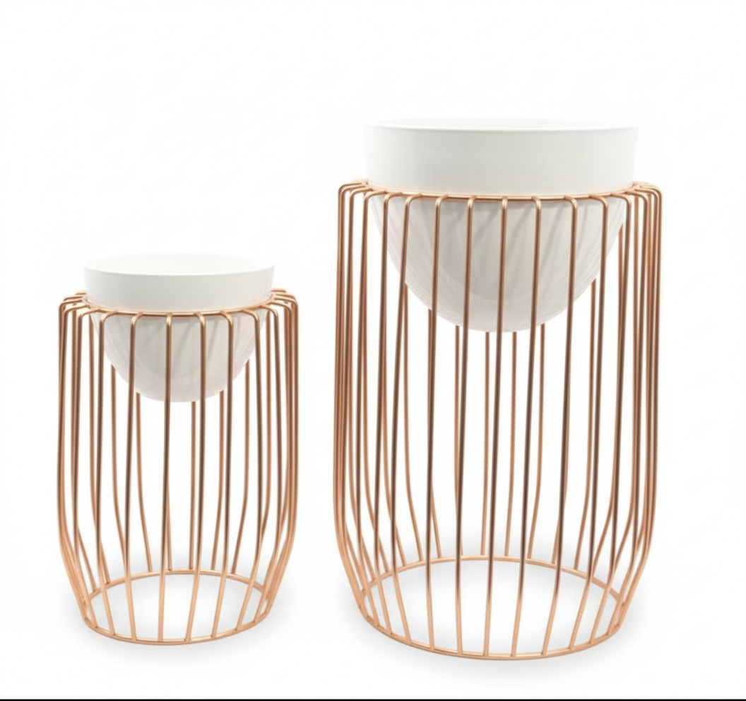 Rose Gold Metal Cage Planters Set of 2 Modern