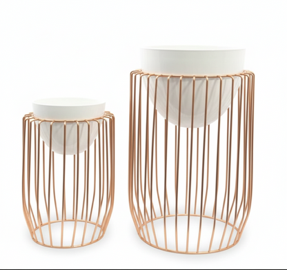 Rose Gold Metal Cage Planters Set of 2 Modern