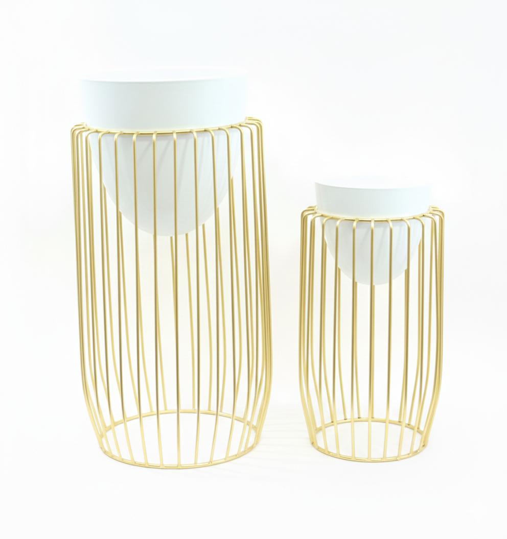 Rose Gold Metal Cage Planters Set of 2 Modern