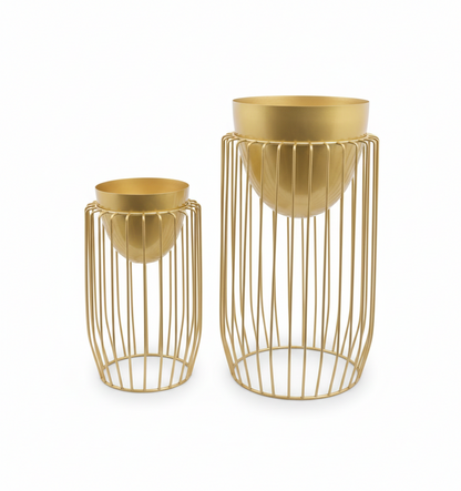 Rose Gold Metal Cage Planters Set of 2 Modern